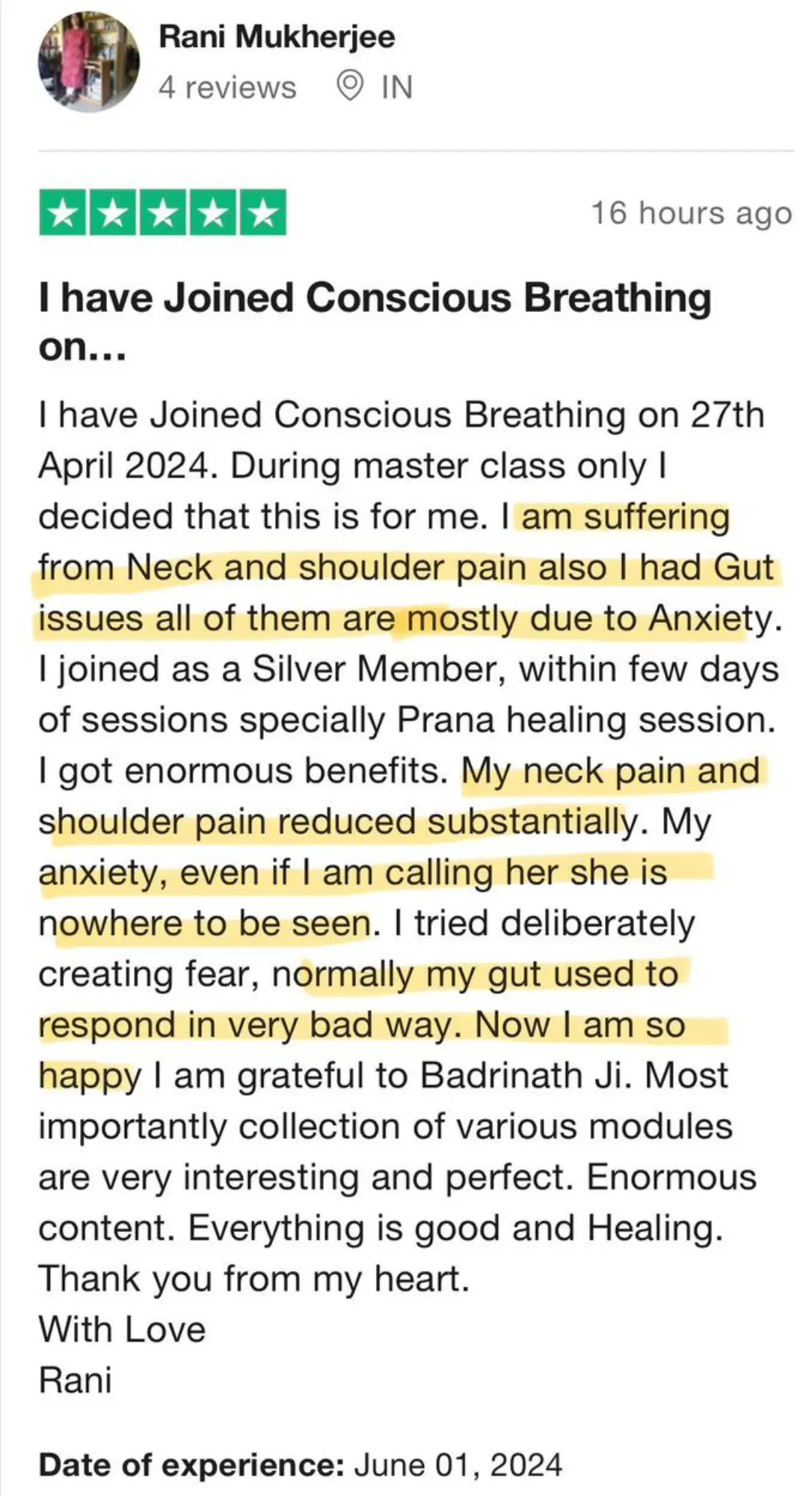 Review by Rani Mukherjee — Joined Conscious Breathing