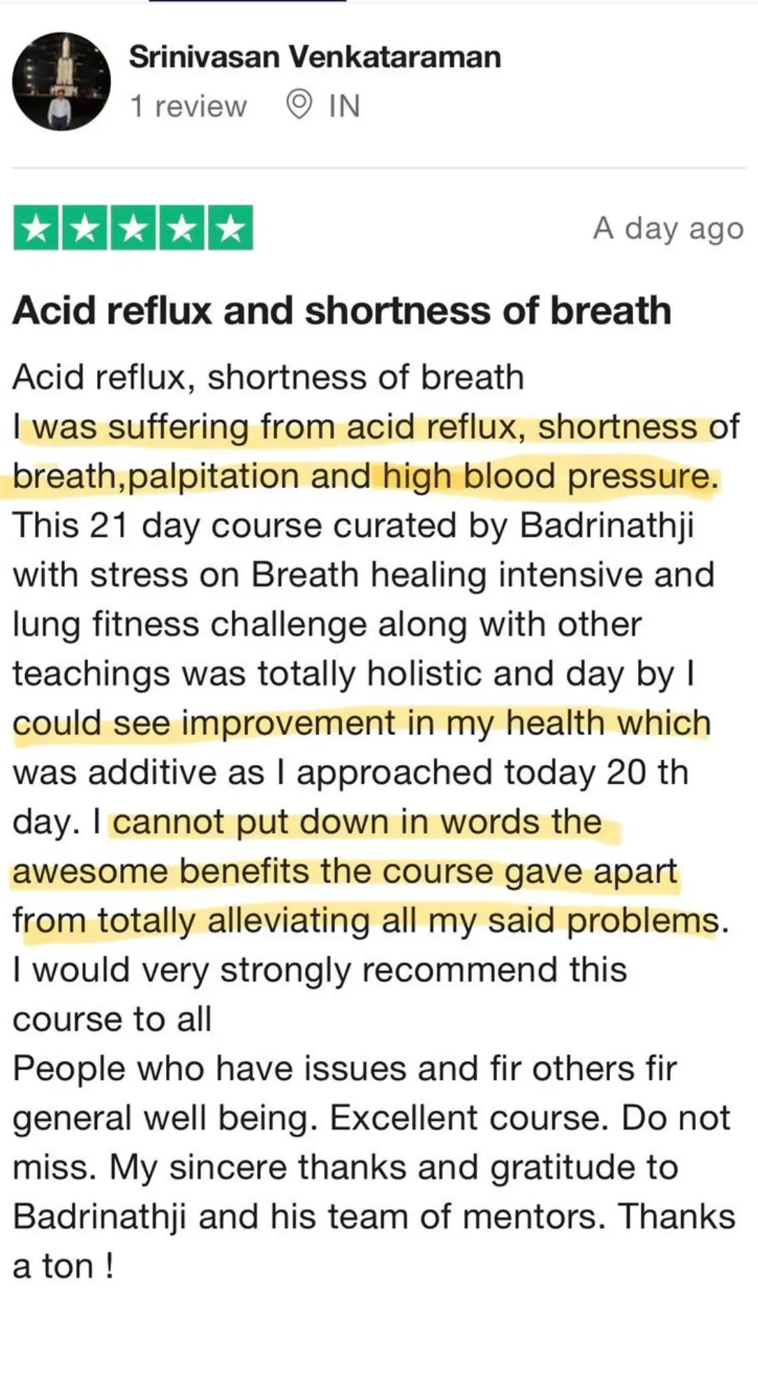 Review by Srinivasan Venkataraman — Acid reflux and shortness of breath