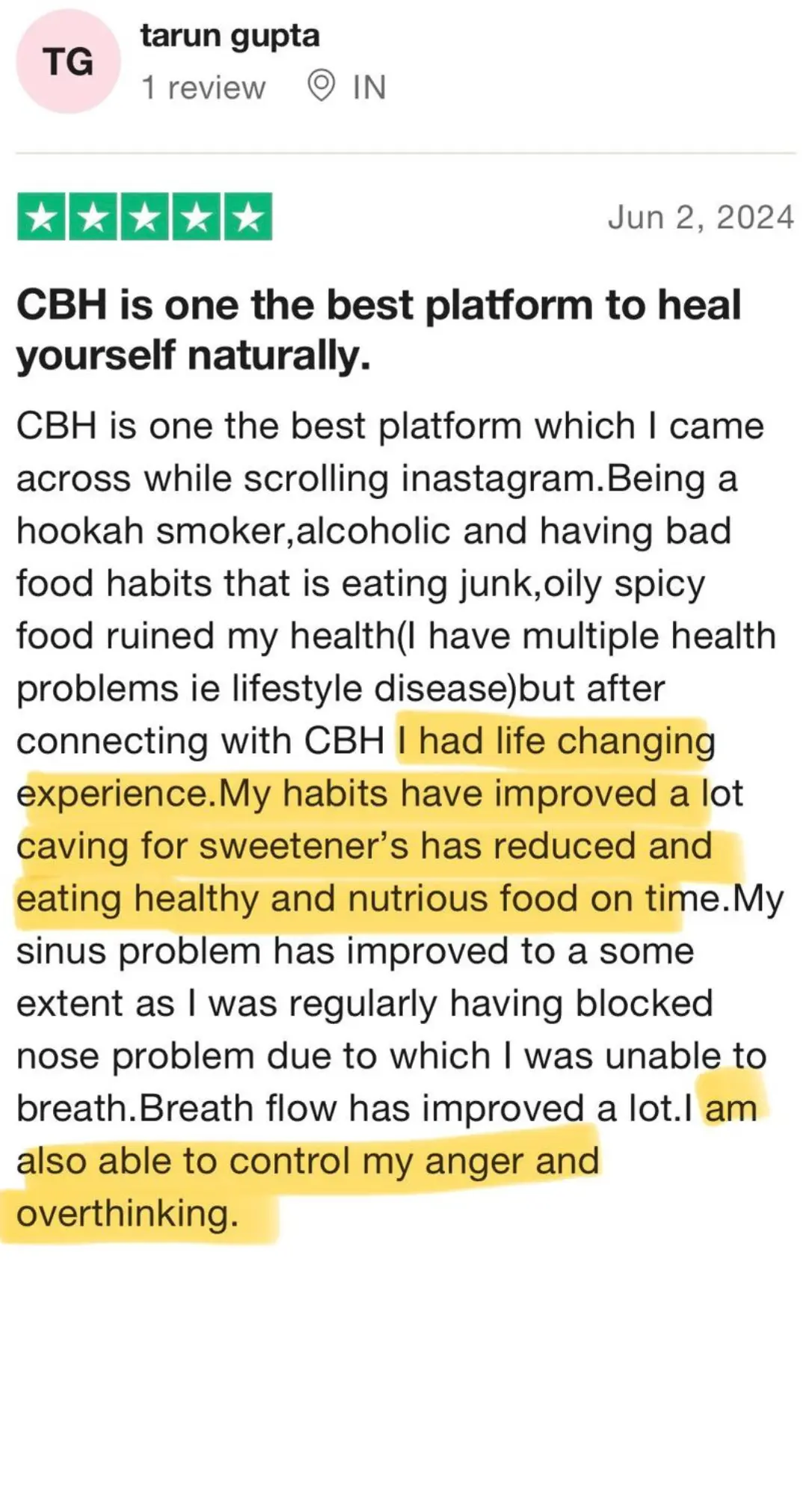 Review by Tarun Gupta — Life changing experience